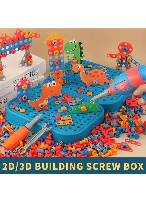 Детская мозаика-конструктор в чемоданчике «Дино» 351 элемент Электрическая дрель шуруповерт 2D и 3D сборка No Brand (363042247)