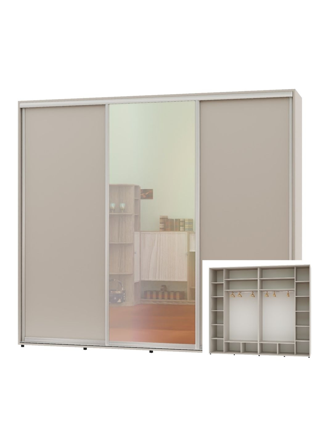 Шкаф-купе трехдверный 300*60*250 Кашемир ДСП/Зеркало/ДСП Люкс-149 Алекса (360473249)