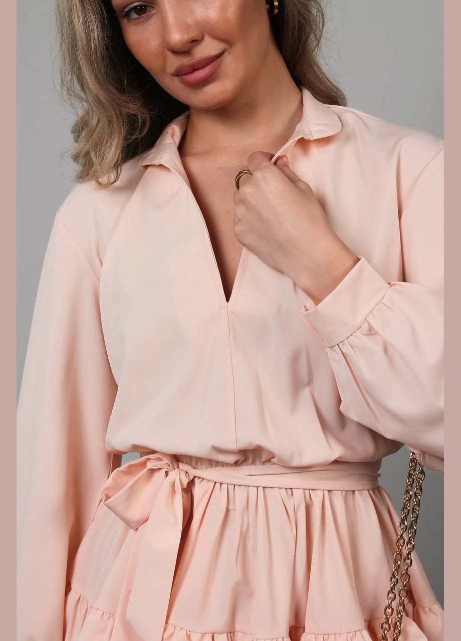 Персиковое праздничный, коктейльное, повседневный, кэжуал, вечернее нежное трендовое платье Vakko однотонное