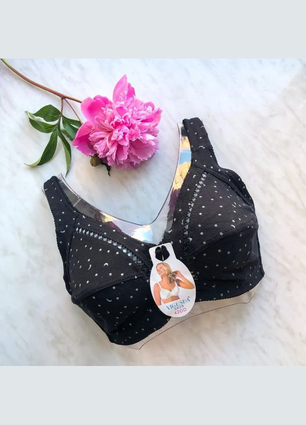 Чорний бавовняний бюстгальтер з м'якими чашечками зорепад, чорний, розмір e (dd) Yigusha без кісточок