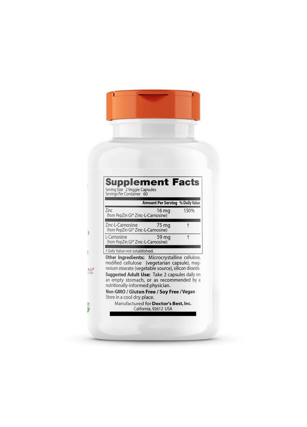 Витамины и минералы PepZin Gl, 120 вегакапсул Doctor's Best (294925288)