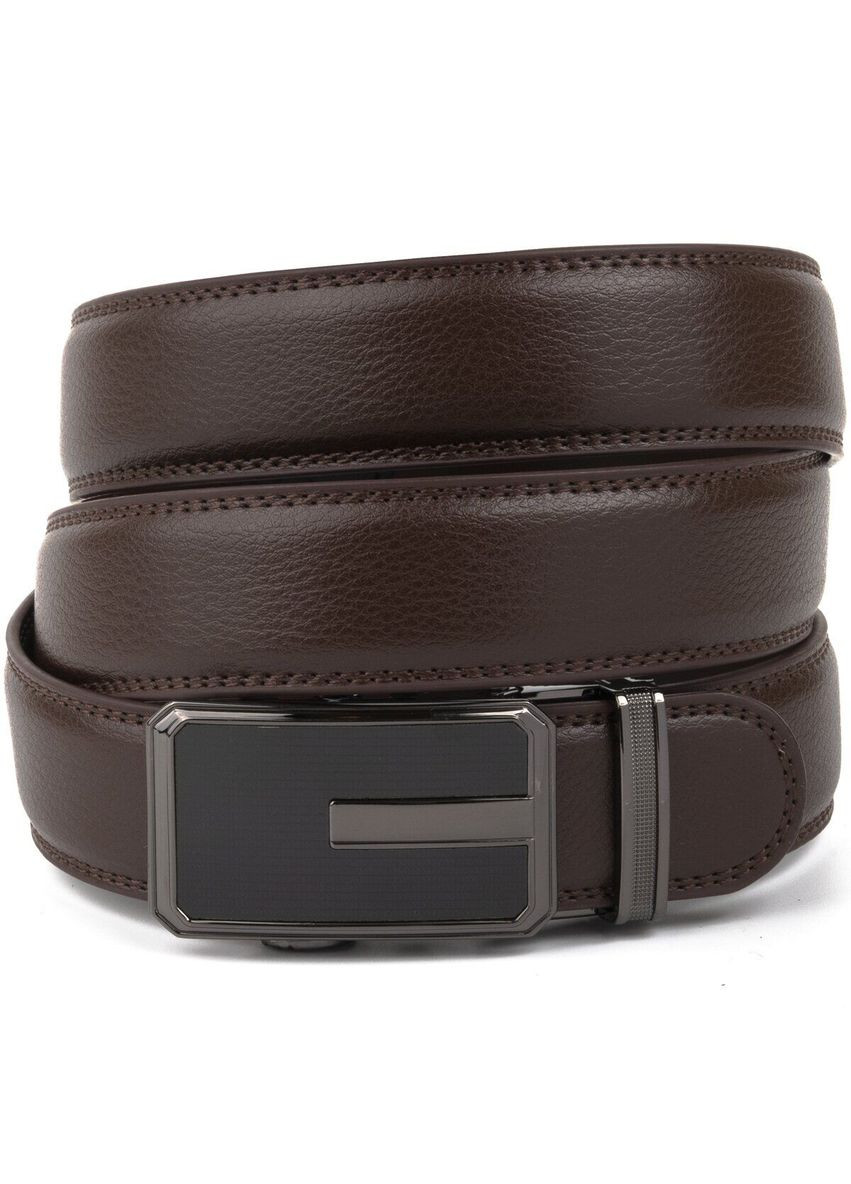 Мужской ремень кожаный тонкий c пряжкой автомат и коричневой заливкой 20308 Коричневый Vintage (302972349)