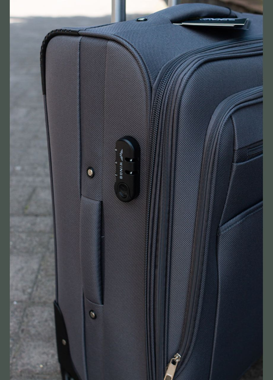 Чемодан тканевый 2501 размер L большой на 4 колесах, цвет черный Wings 2501/4 (338182685)