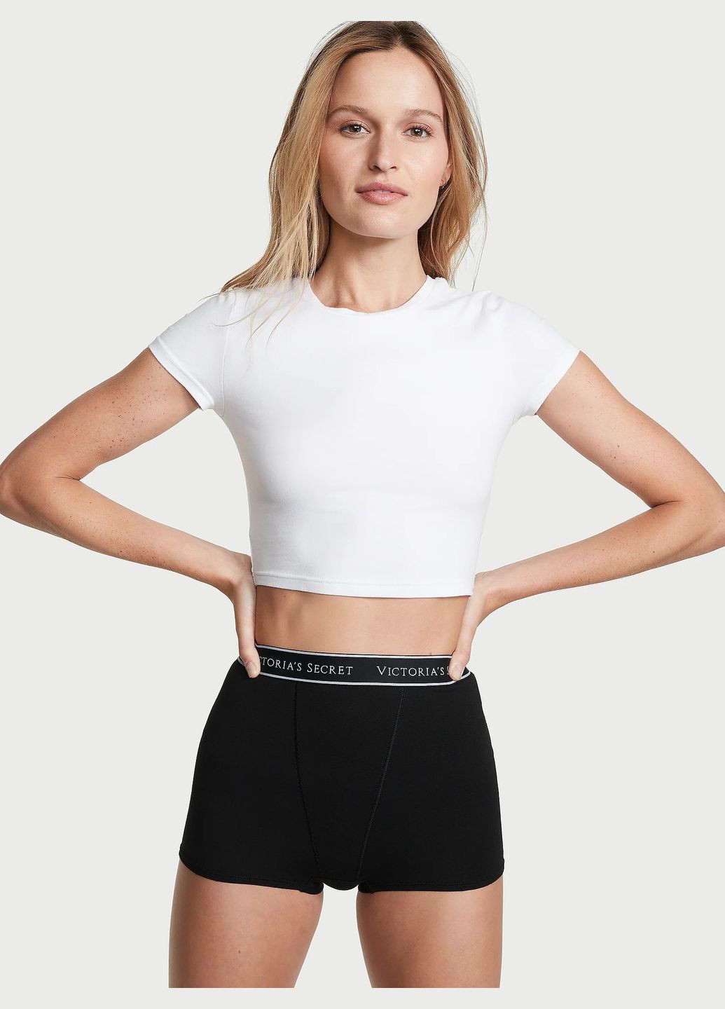 Хлопковые трусики высокая талия черные boyshort panty Victoria's Secret шортики (313102093)
