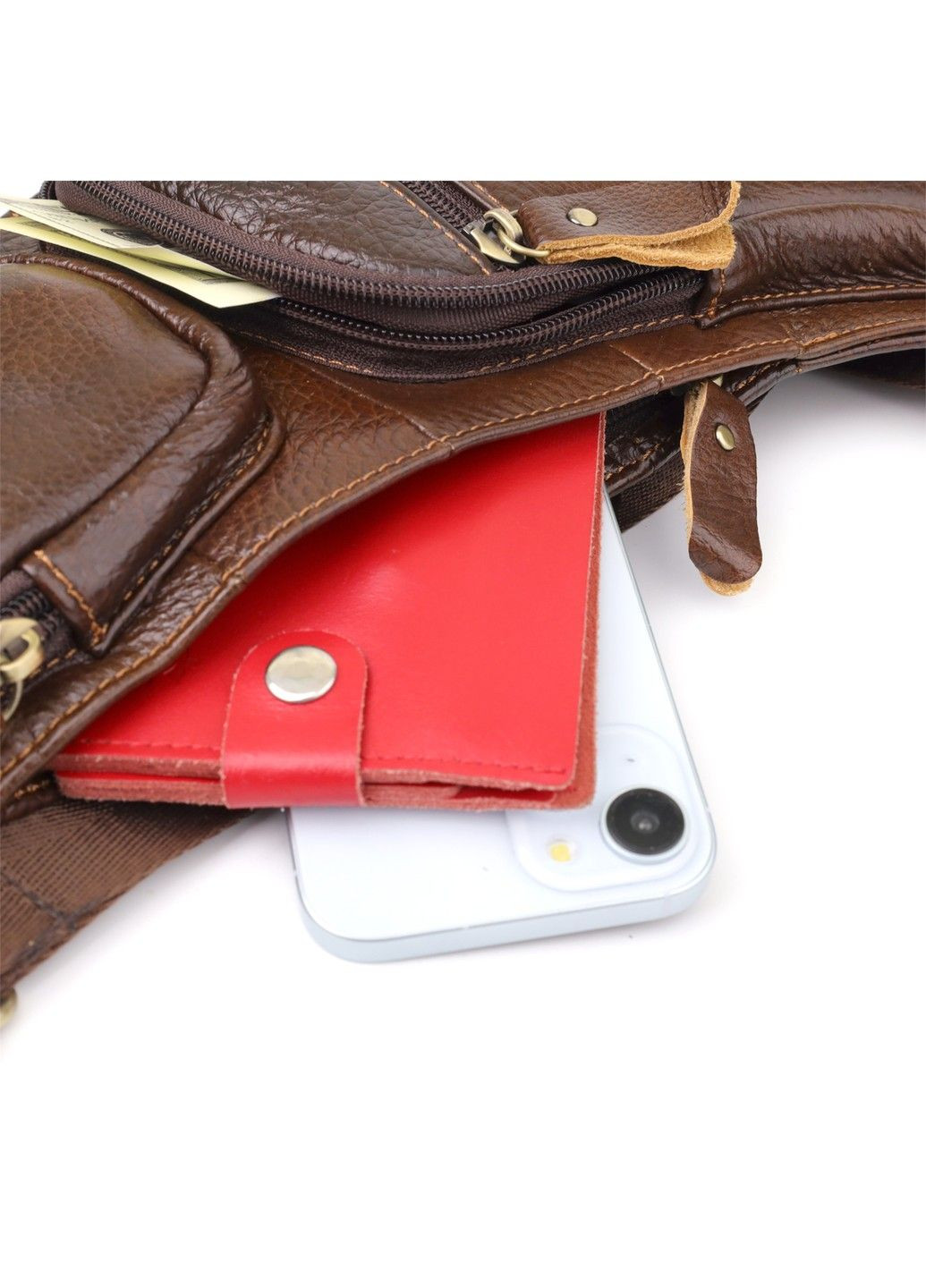 Сумка для мужчин с большим количеством карманов из натуральной кожи 22956 Коричневый Vintage (357494980)