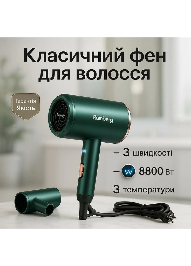 Фен з регулюванням температури для укладання, Професійний фен для роботи JR-75 Rainberg (385383407)