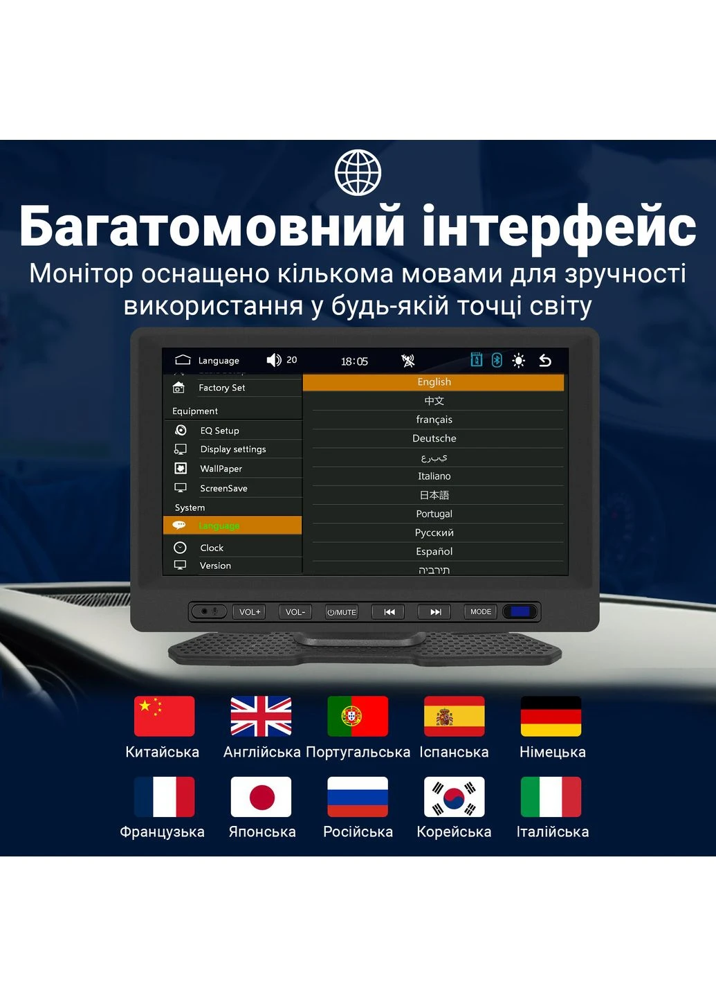Автомобільний дисплей CarPlay A3458 7", сенсорний монітор з Apple CarPlay та Android Auto, Bluetooth, FM, підтримка камери Podofo (375460895)