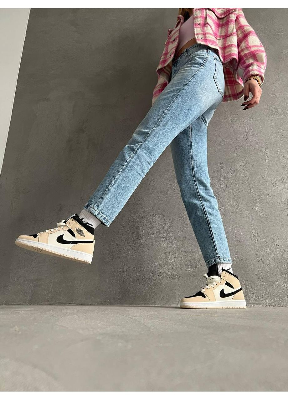 Чорні Осінні кросівки чоловічі nike air jordan 1 retro high black beige найк аір джордан No Brand