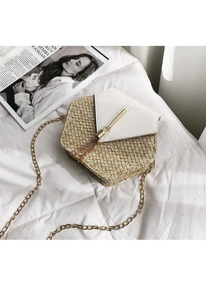 Жіноча міні сумочка клатч плетена солом'яна шестигранна біла ProDobro (363259692)