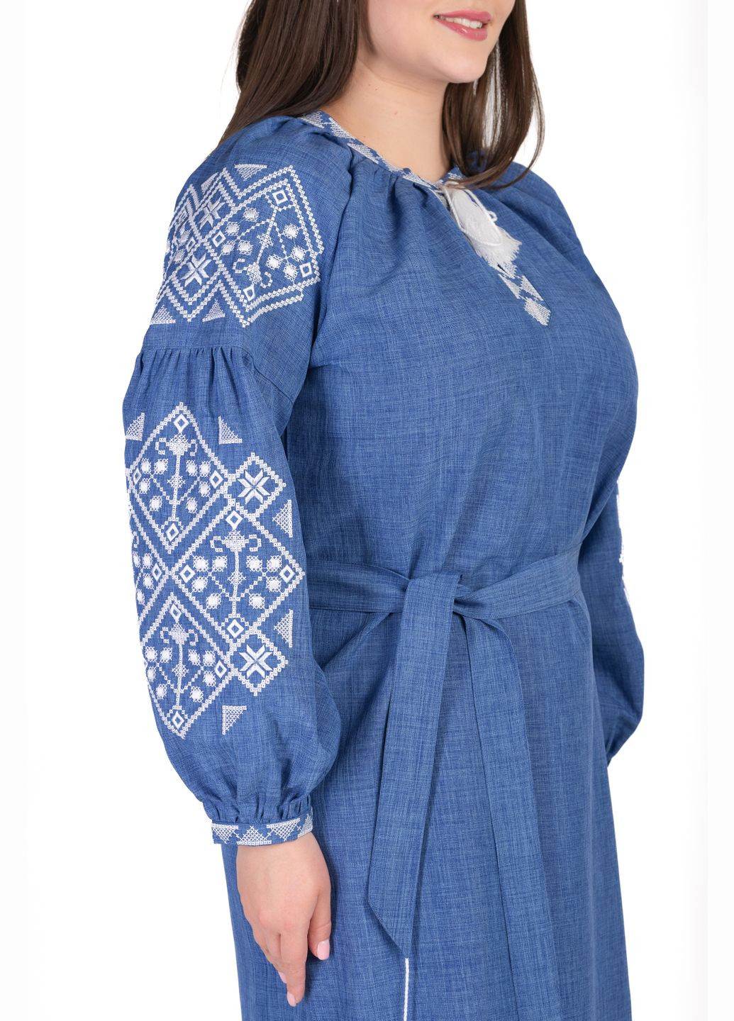 Синя сукня-вишиванка з льна-габардина богдана (електрик) Golfstream вільна габардин, льон (333825197)