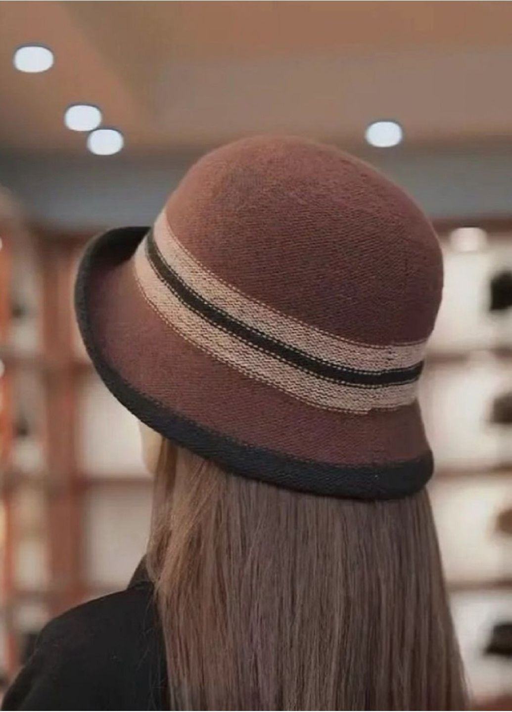 Жіночий Осінній Зимовий Капелюх Клоше Елегантна Класична В'язана Тепла Шляпка з Контрастною Смужкою No Brand капелюх з маленькими полями (369148373)