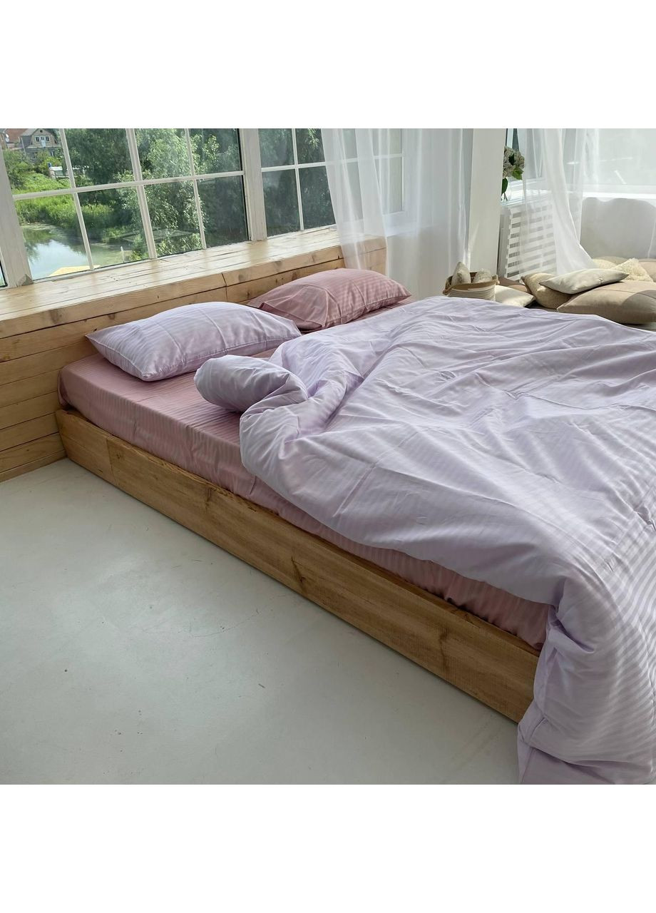 Постельное белье Пудра+Лаванда страйп сатин PREMIUM Евро размер, наволочки 50/70 No Brand (364216057)