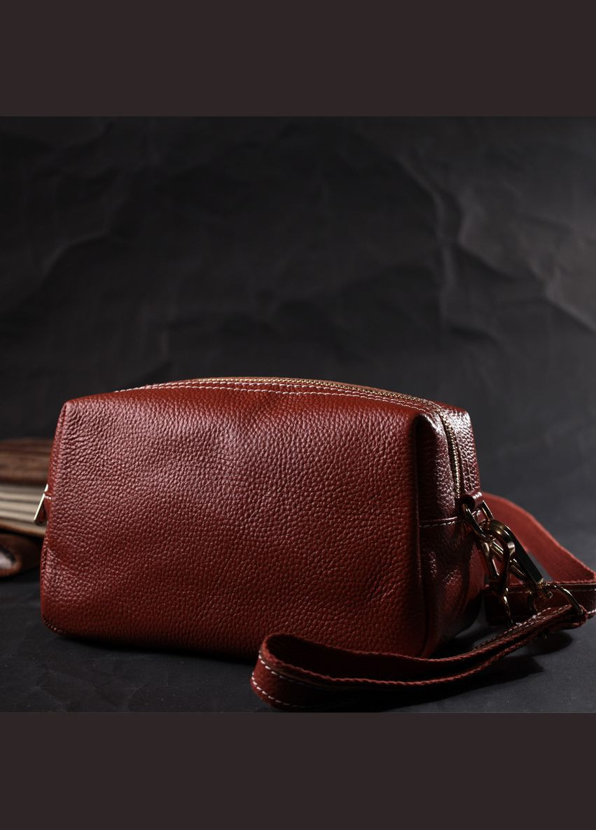 Оригінальна жіноча кроссбоді з двома ременями з натуральної шкіри коричнева 22273 Vintage (329195680)