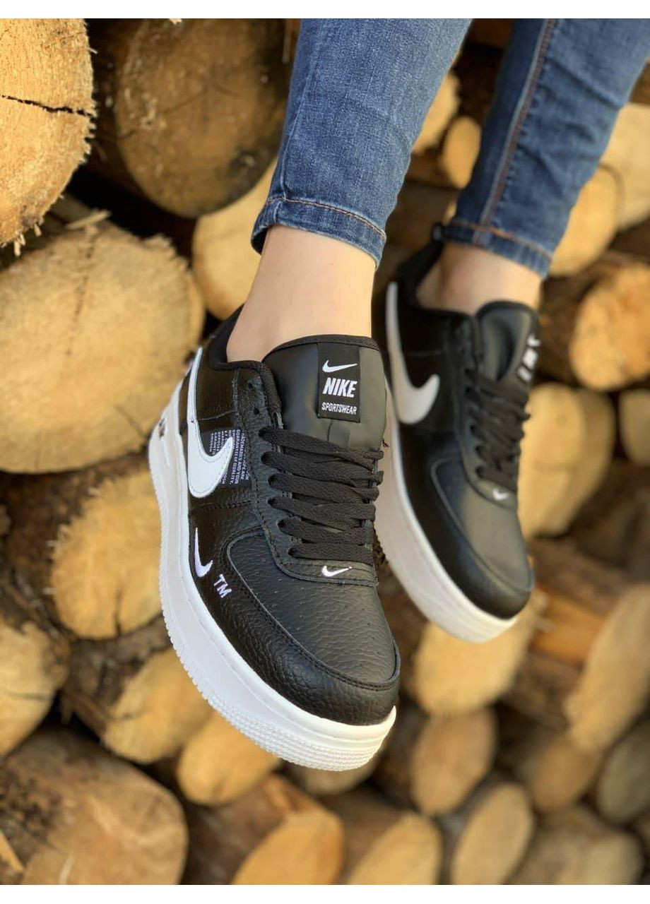 Чорні Осінні кросівки чоловічі nike air force 107lv8 ultra black white 1 найк аір форс 1 преміум No Brand