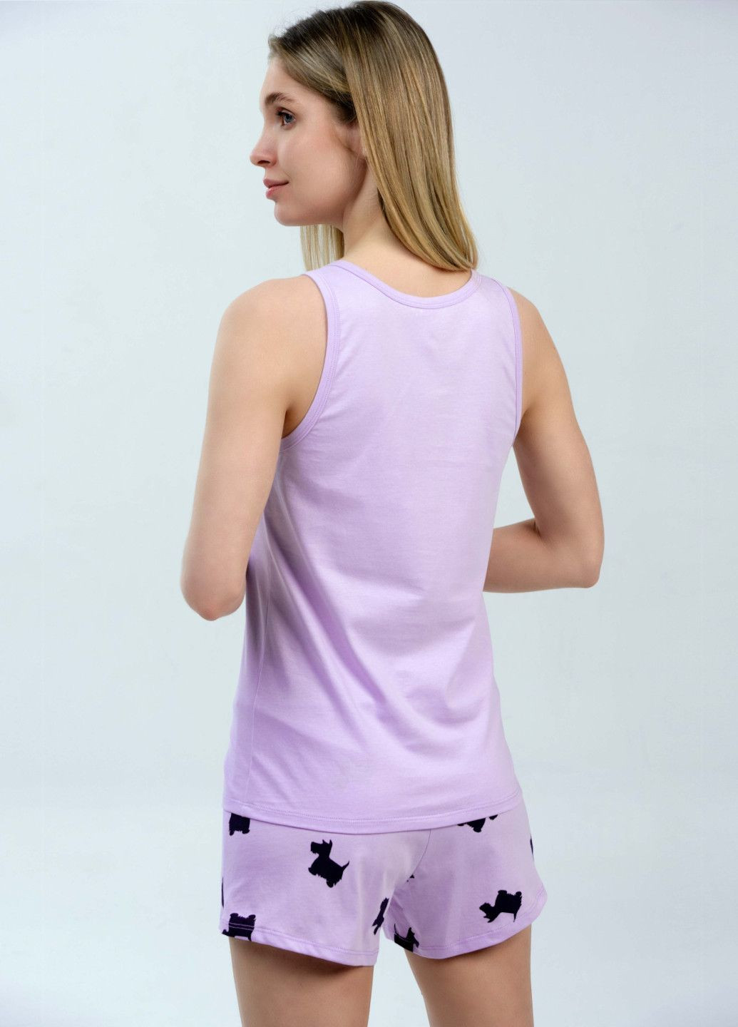 Лавандова всесезон піжама жіноча "lavender puppies" (майка та шорти) майка + шорти Roksana