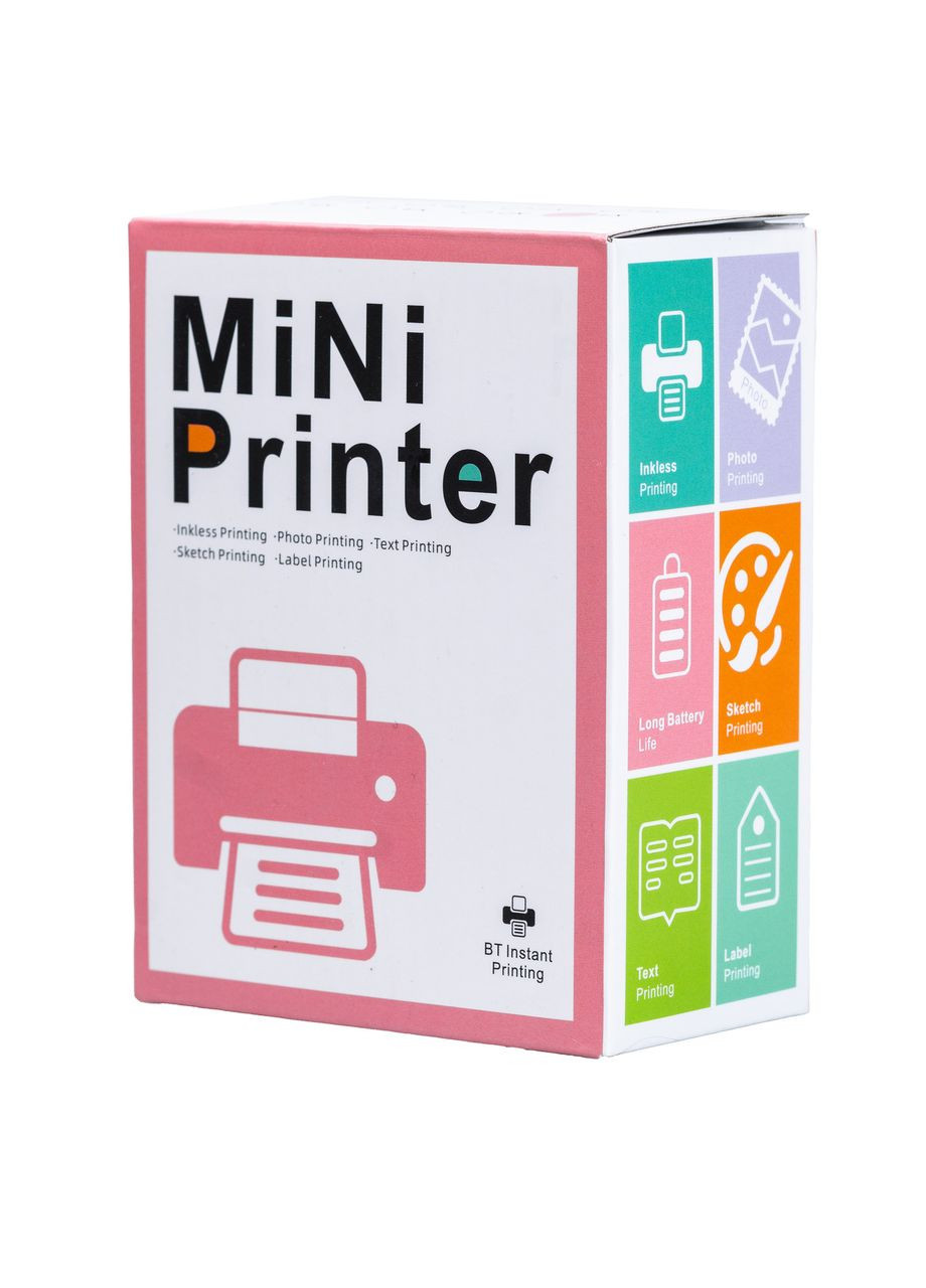 Дитячий міні-принтер портативний з термодруком Рожевий Happy Life (315636625)
