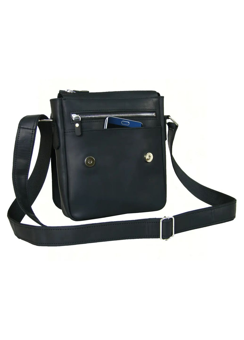 Мужская кожаная сумка через плечо планшет мессенджер из натуральной кожи с клапаном черная 23×20×5 см GS (329148077)