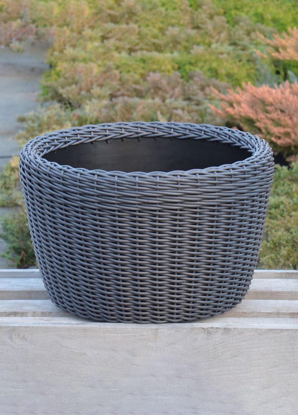 Кашпо большое 60 литров (горшок для цветов и растений), Вазон из искусственного ротанга ручной работы. Цвет Графит Handmade (329193733)
