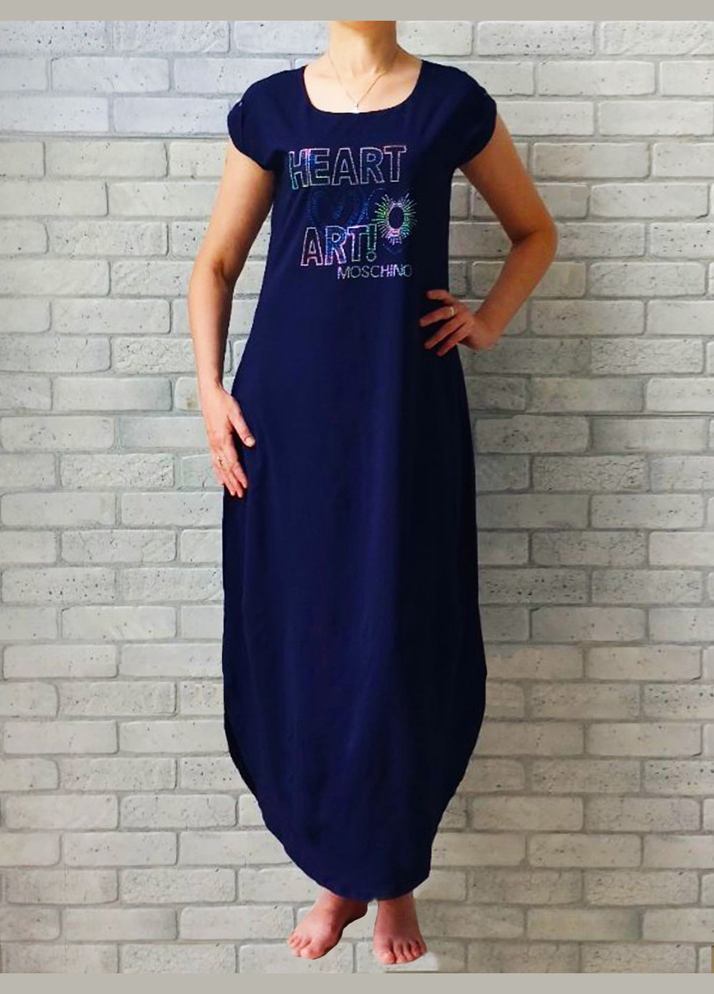 Синя сукня ошатна жіноча в підлогу, літня зі стразами з боків кишені, низ напівкруглий темно синій No Brand однотонна