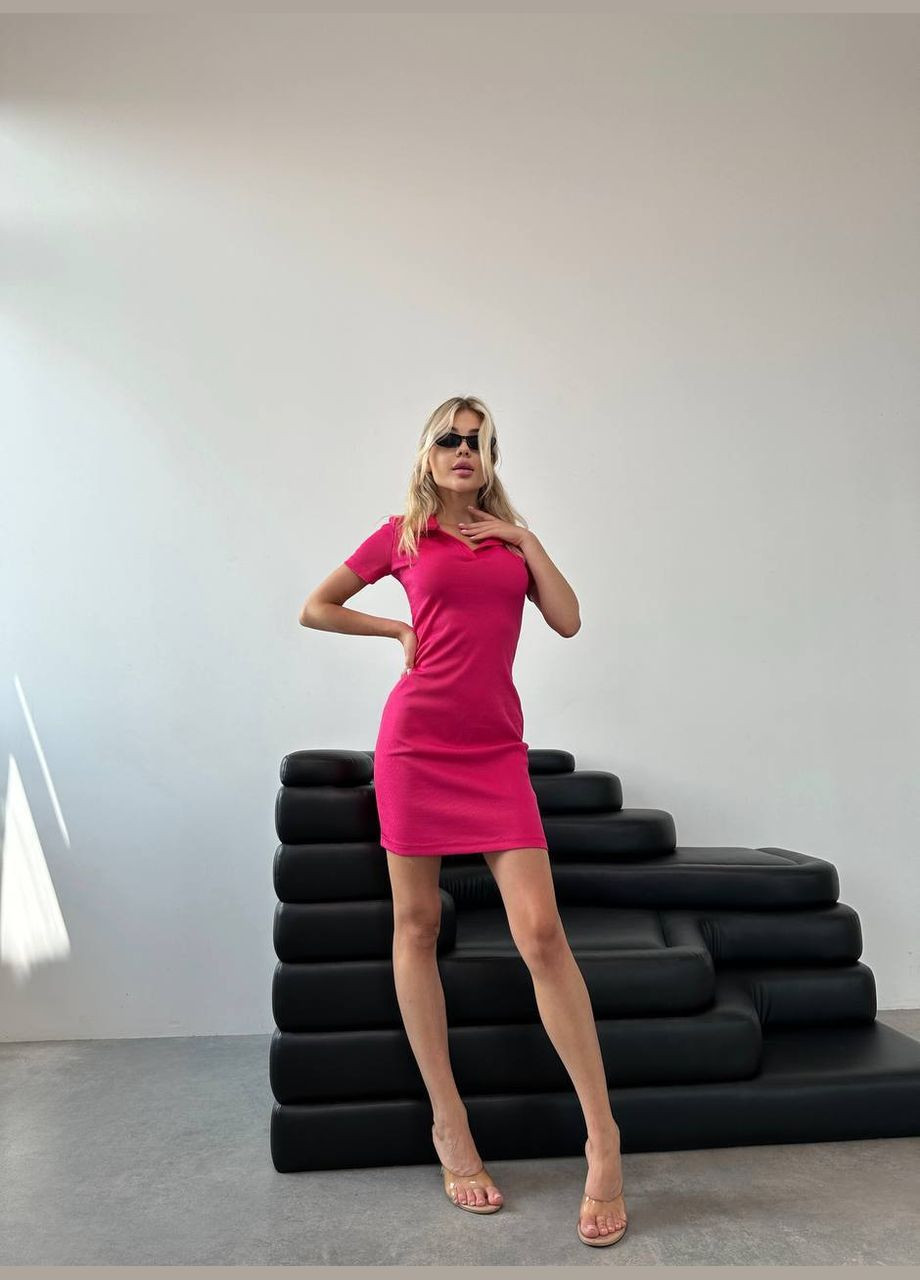 Малинова сукня базова міні рубчик No Brand