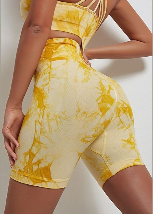 Женские мраморные велосипедки для фитнеса с пуш-ап эффектом спортивные шорты тай-дай с высокой талией No Brand (329201988)