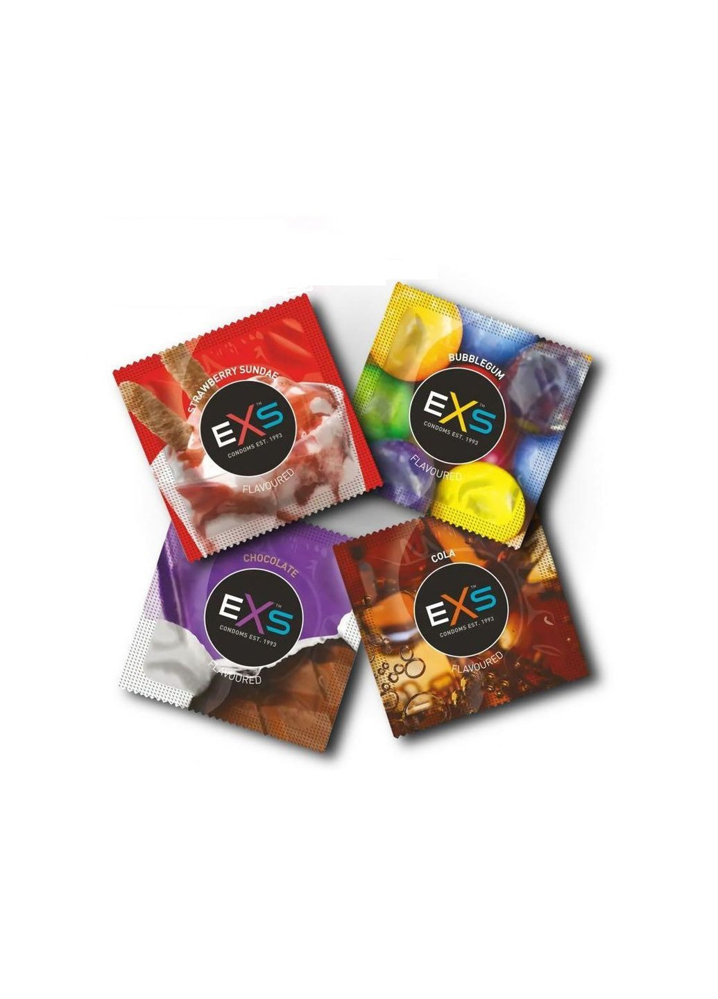 Оральные презервативы EXS со вкусом кока-колы, клубники, шоколада и жвачки, 16 шт. No Brand (282849344)