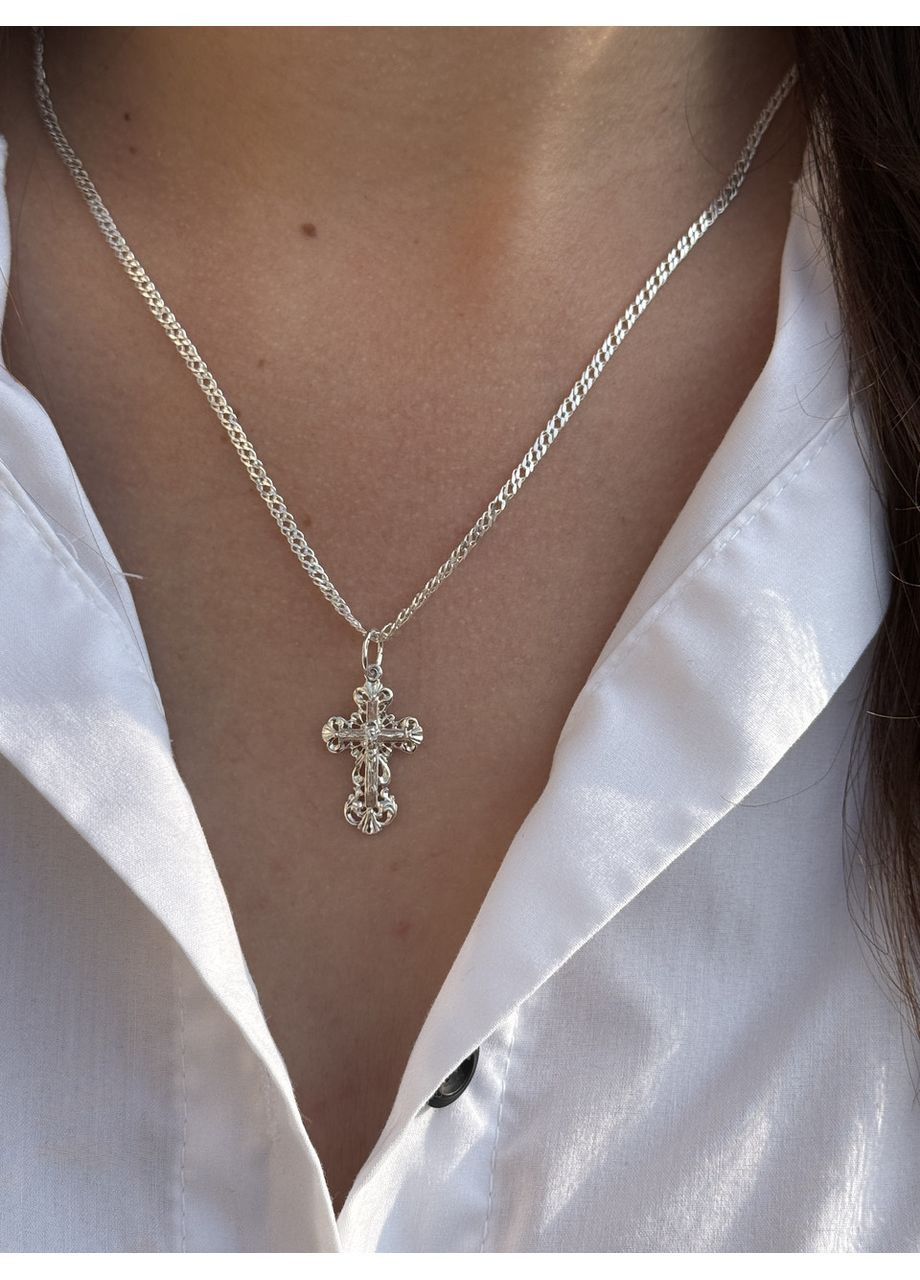 Комплект срібний "Хрестик з ланцюжком" (жіночий або дитячий) No Brand (341325911)