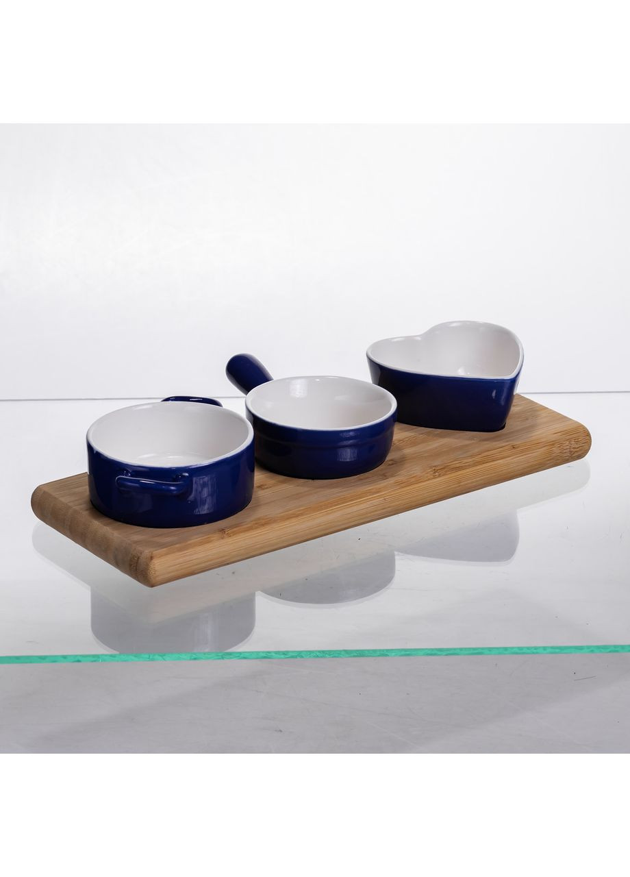 Набір менажниць порцелянових для закусок 3 (шт) по 50 (мл) менажниці на бамбуковій підставці Синій HZ001-B (A-047370) Yiwu (370381824)