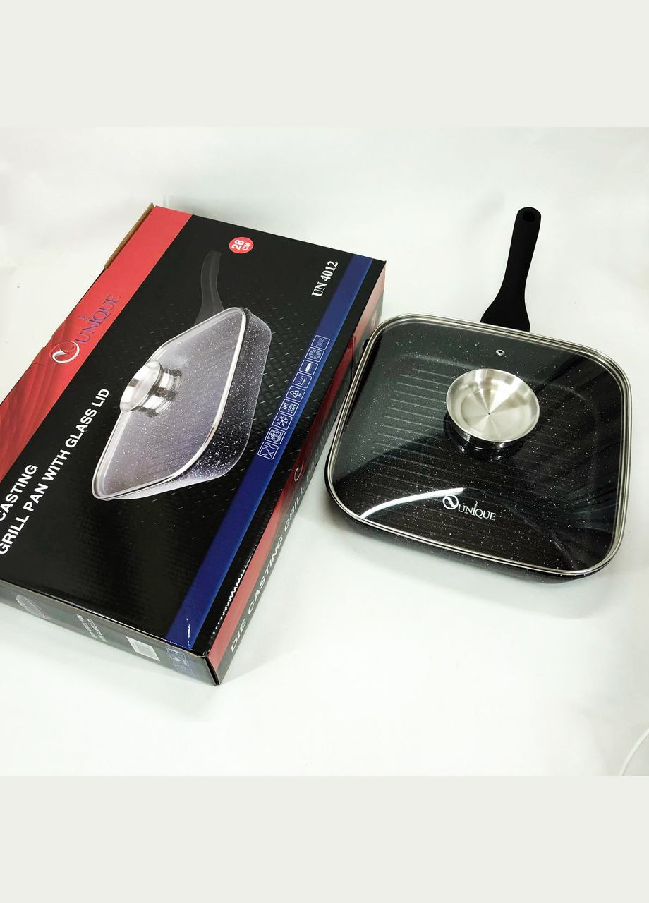 Сковорода гриль UN-4012 стильная 24см, Надежная сковорода с антипригарным покрытием Unique (364664713)