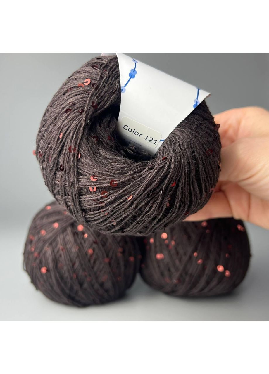 Пряжа Мікропайєтка на бавовні 3 мм 121 чорний шоколад Avanti (361878598)