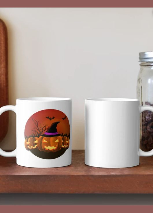 Чашка керамічна кружка з принтом Хелловін гарбузи Біла 330 мл Orca (317320059)