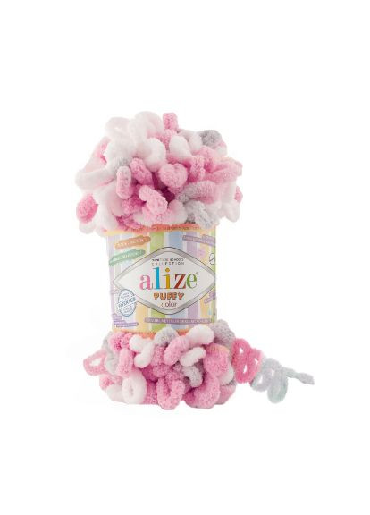 Пряжа для вязания пальцами велюровая плюшевая петлями PUFFY COLOR пуффы Цвет № 6370 Alize (365829862)