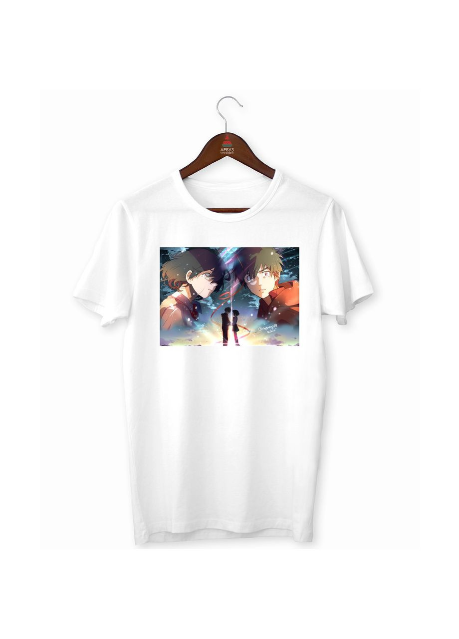 Футболка біла з аніме принтом "Your Name Твоє Ім'я Taki Tachibana Mitsuha Miyamizu плачуть разом" Кавун футболка (316345785)