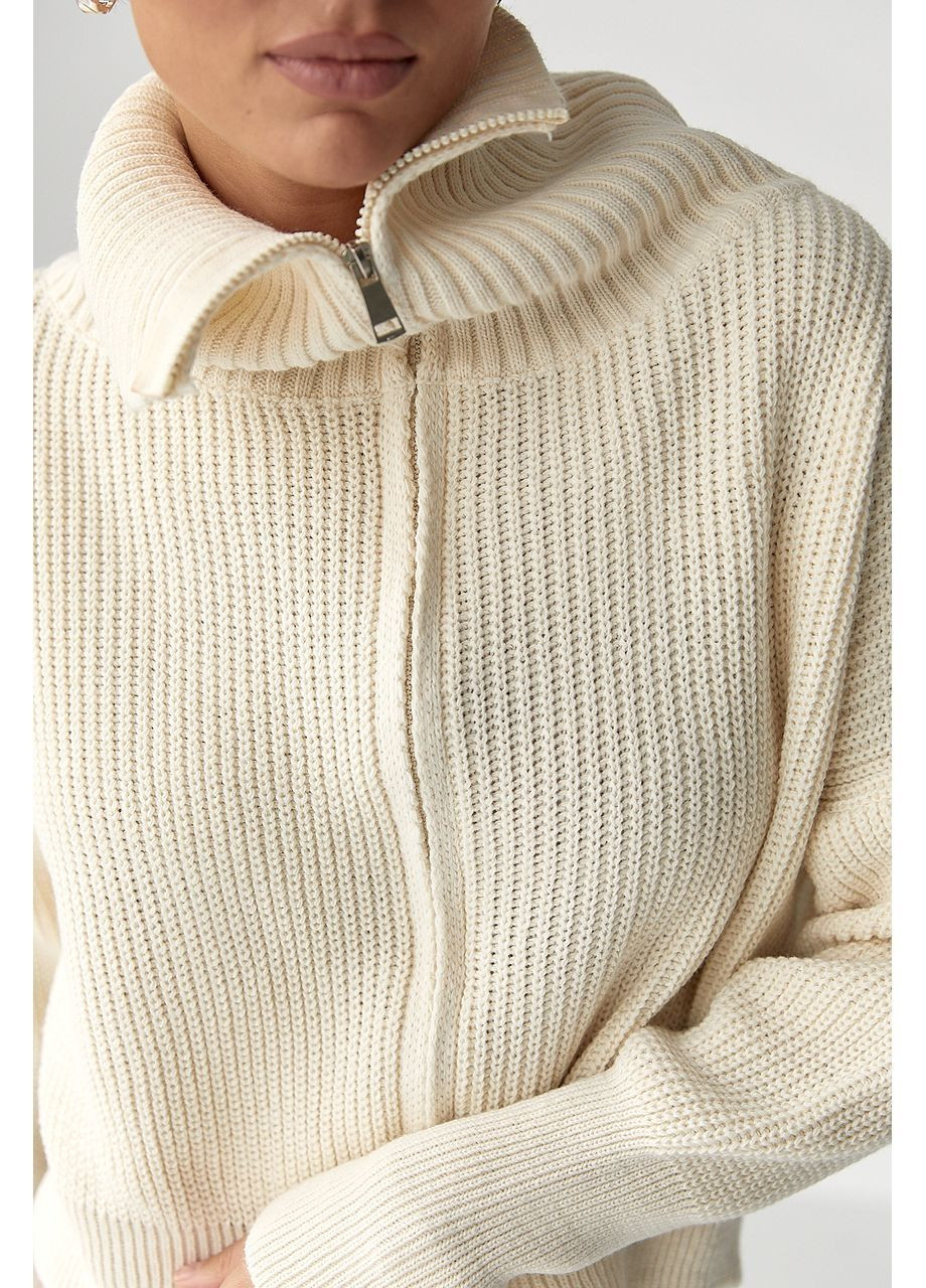 Короткий в'язаний кардиган з довгим коміром - сірий колір Lurex (370602145)