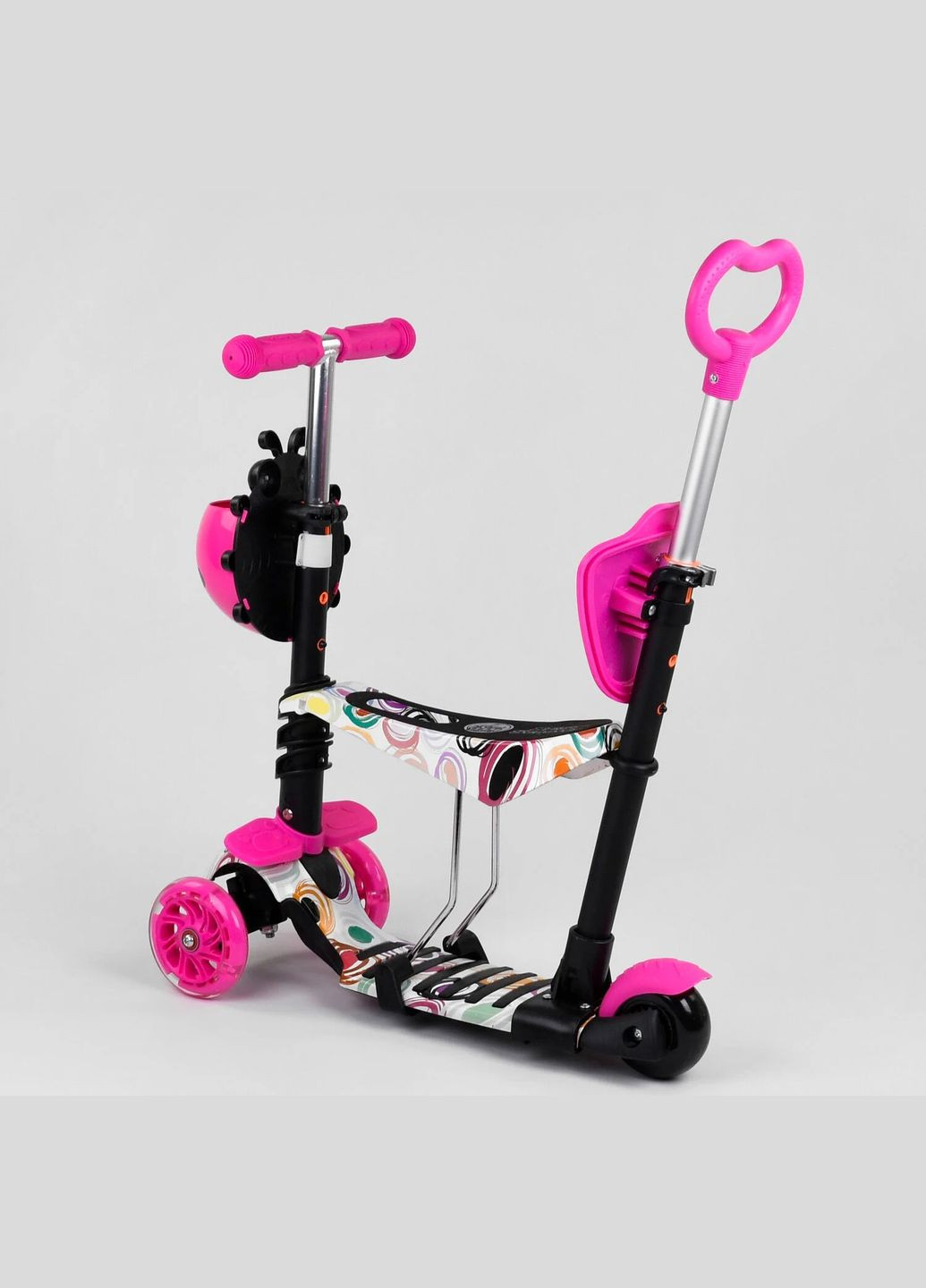 Самокат 5в1 75009. Абстракція, 3 PU колеса з підсвічуванням. Рожевий Best Scooter (285766579)