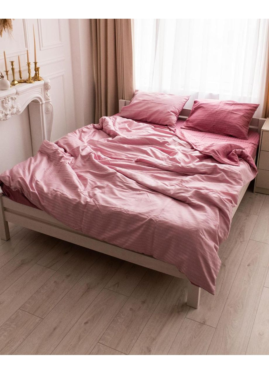 Постільна білизна з резинкою Рожева комбінація страйп сатин PREMIUM Сімейний розмір, наволочки 50/70 No Brand (363190025)