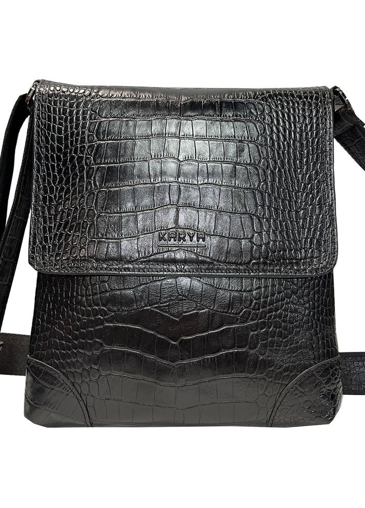 Сумка барсетка чоловіча із натуральної шкіри чорна під крокодил (Д/Ш/В) 23/6/26(см) Karya (336377839)