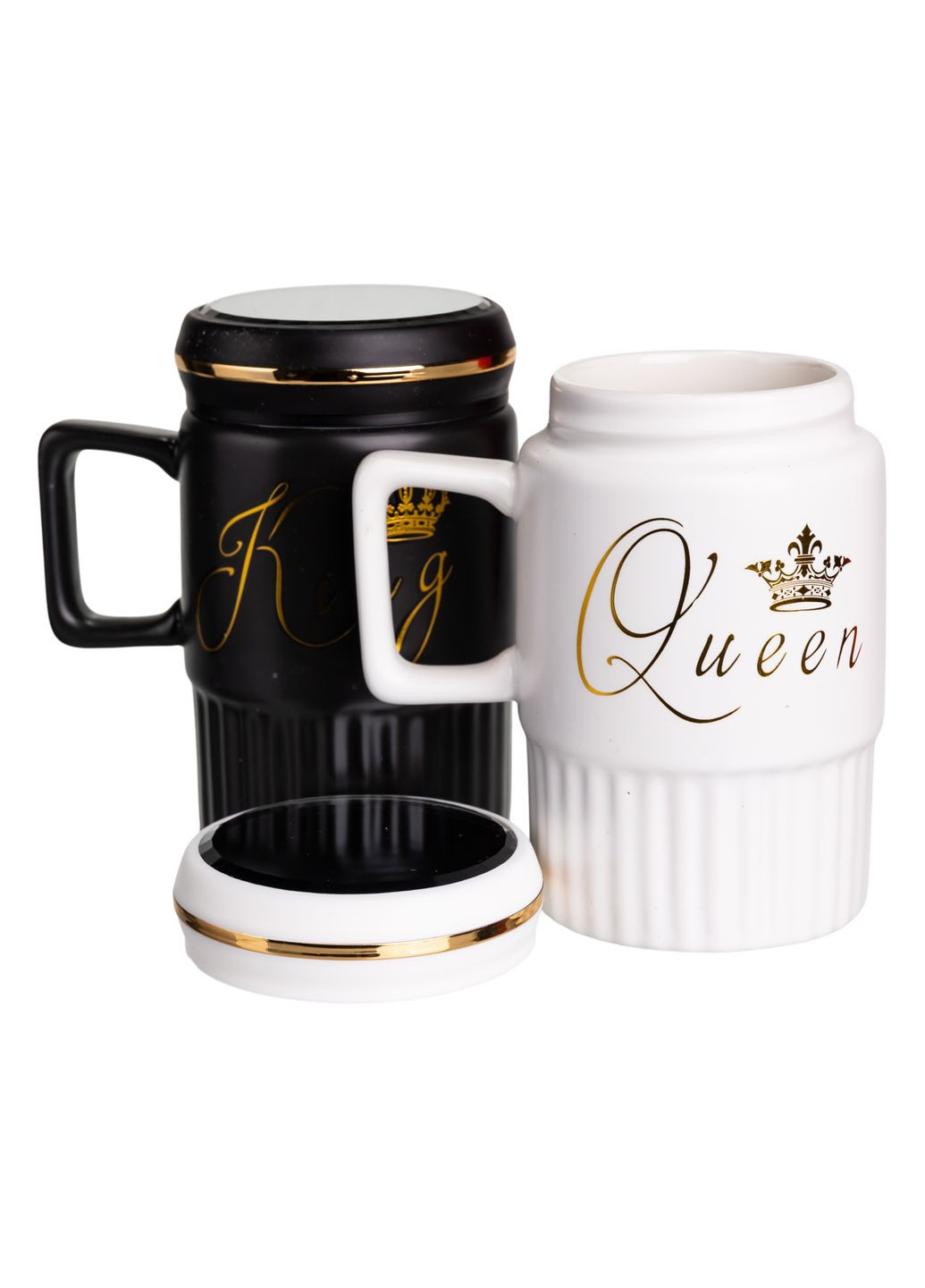 Парні чашки порцелянові King & Queen 450 мл з кришкою Yiwu (373639765)