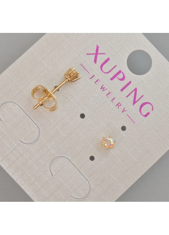 Серьги пусеты Xuping с розовым кристаллом хамелеон d-4мм+- Позолота 18К Новинка Xuping Jewelry (377331122)