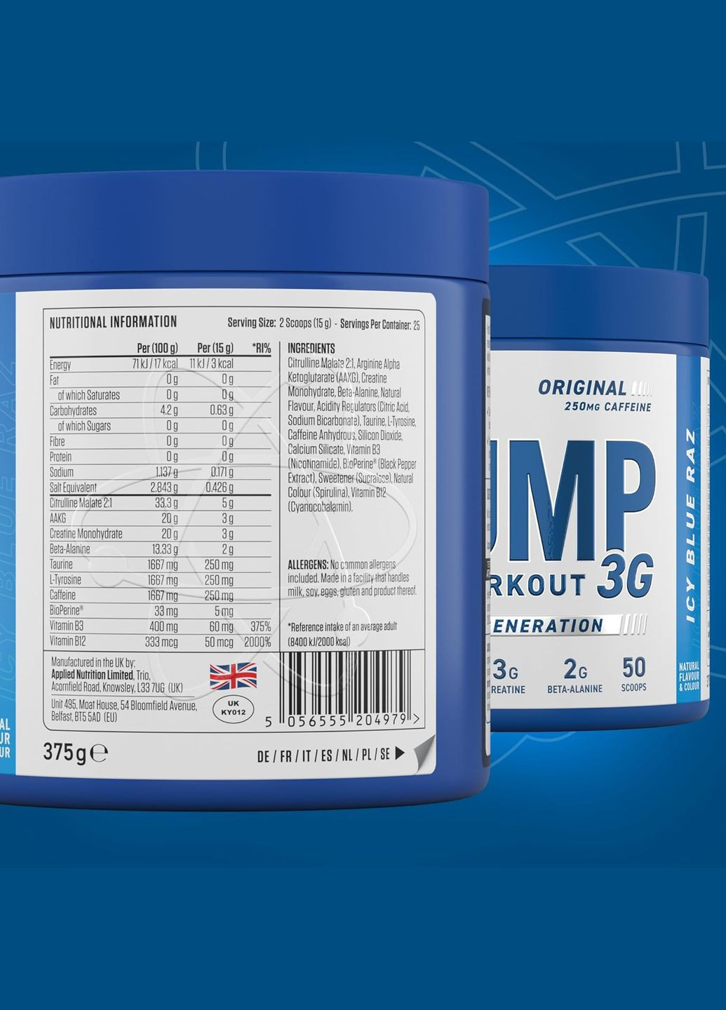 Передтренувальний комплекс Pump 3G 375 g (ICY Blue Raz) Applied Nutrition (295905315)