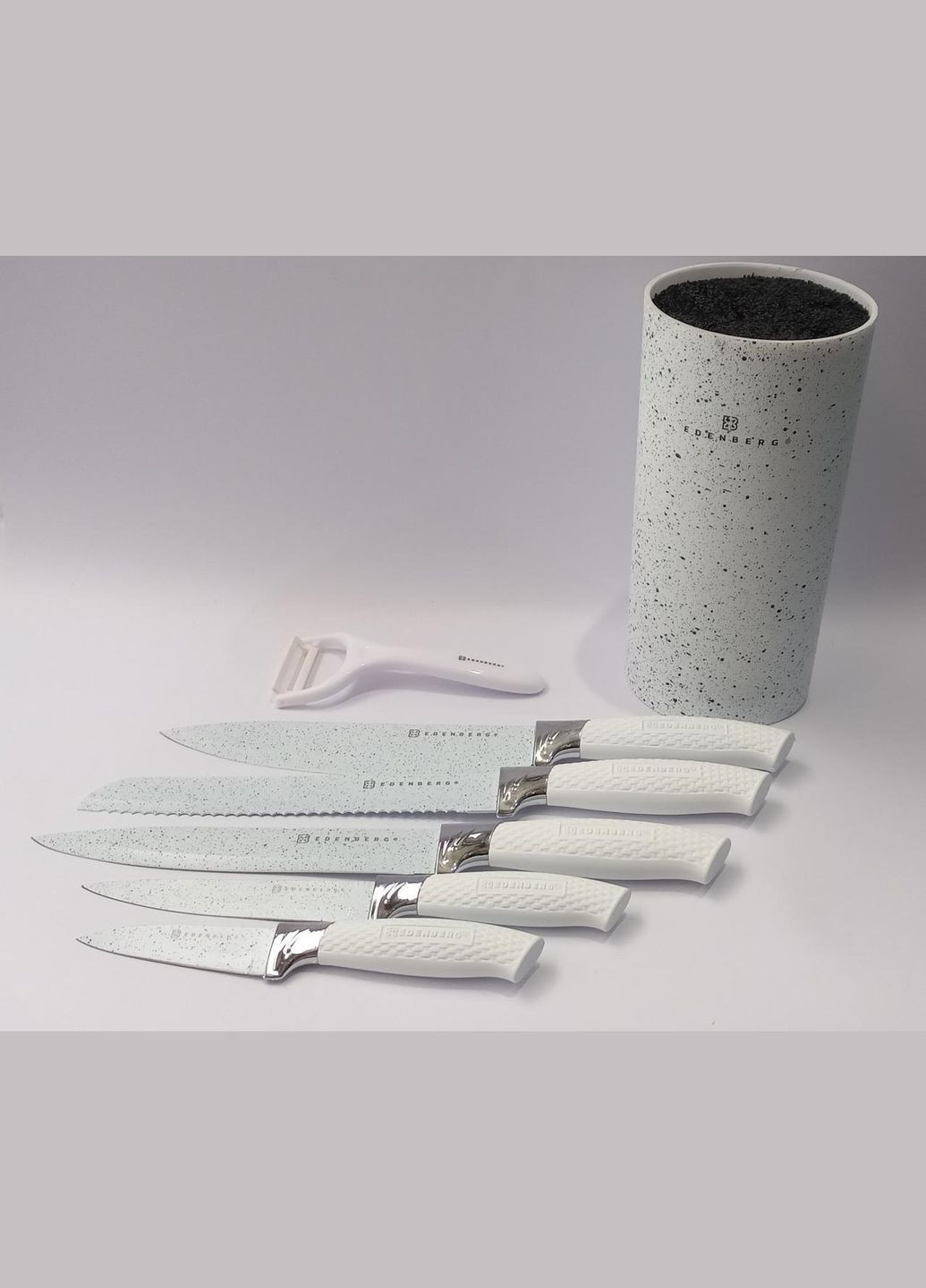 Набор ножей EB5103white с подставкой 7 предметов керамическая овощечистка белый Edenberg (322581933)