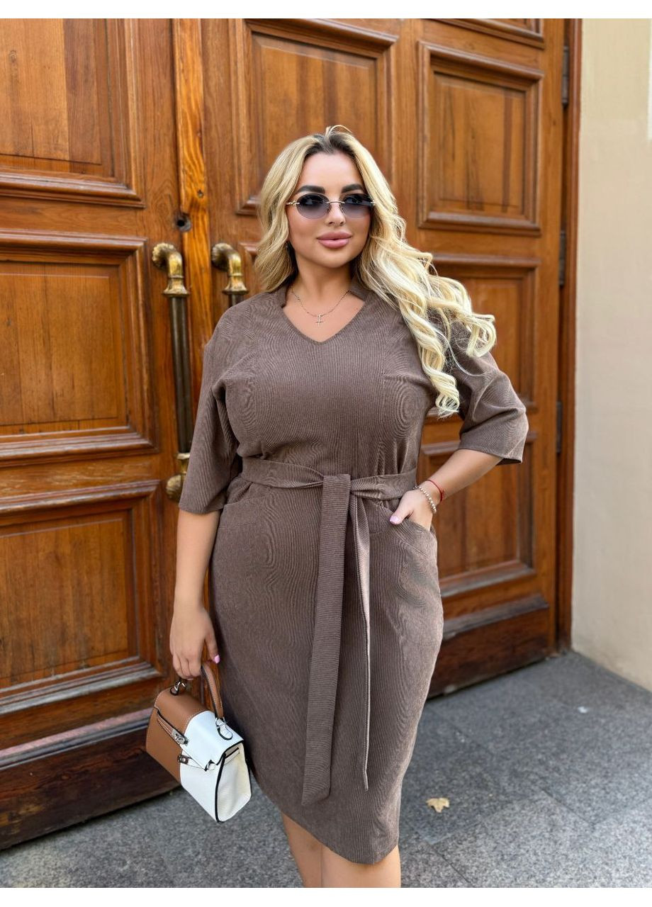 Кавова святковий, ділова жіноча сукня міді Style Point однотонна