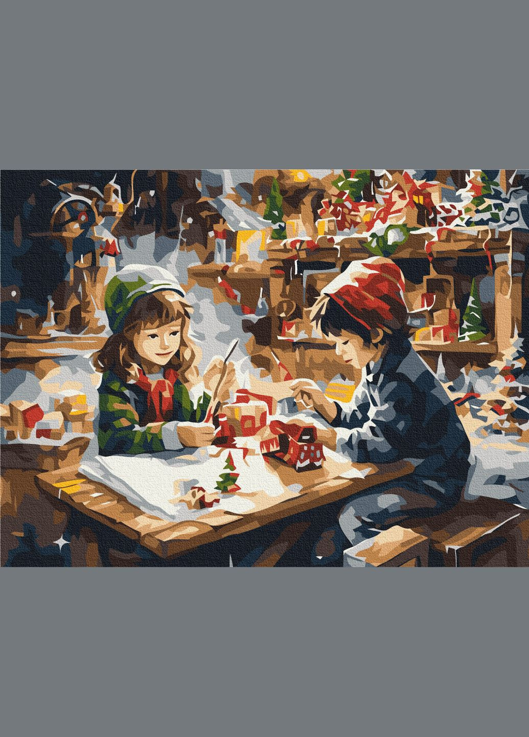 Картини за номерами новорічні 30х40 см Картини по цифрах на полотні Помічники Санти Картина за номерами RBS1018 Brushme (308988858)