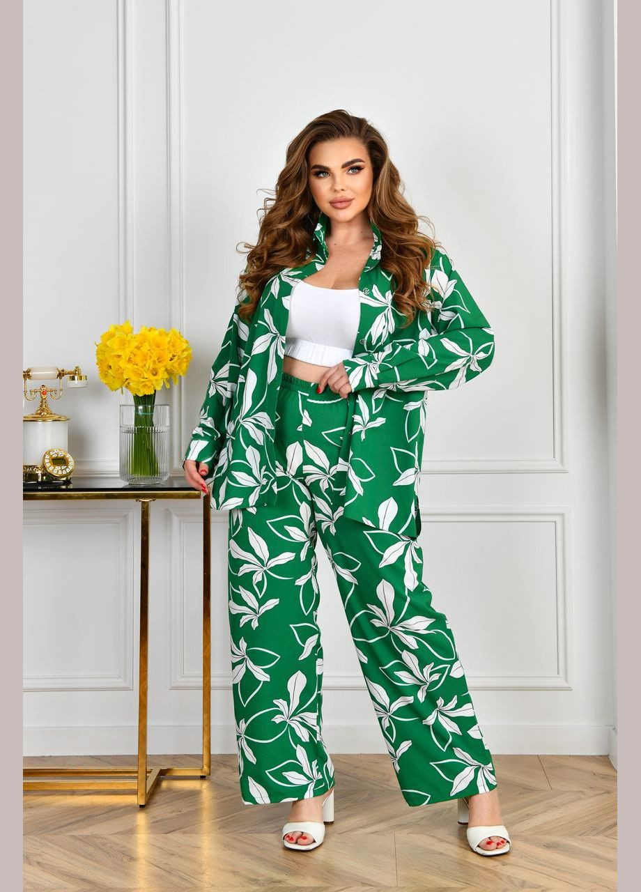 Жіночий костюм-двійка з софту колір зелений р.48/50 455543 New Trend (295263347)