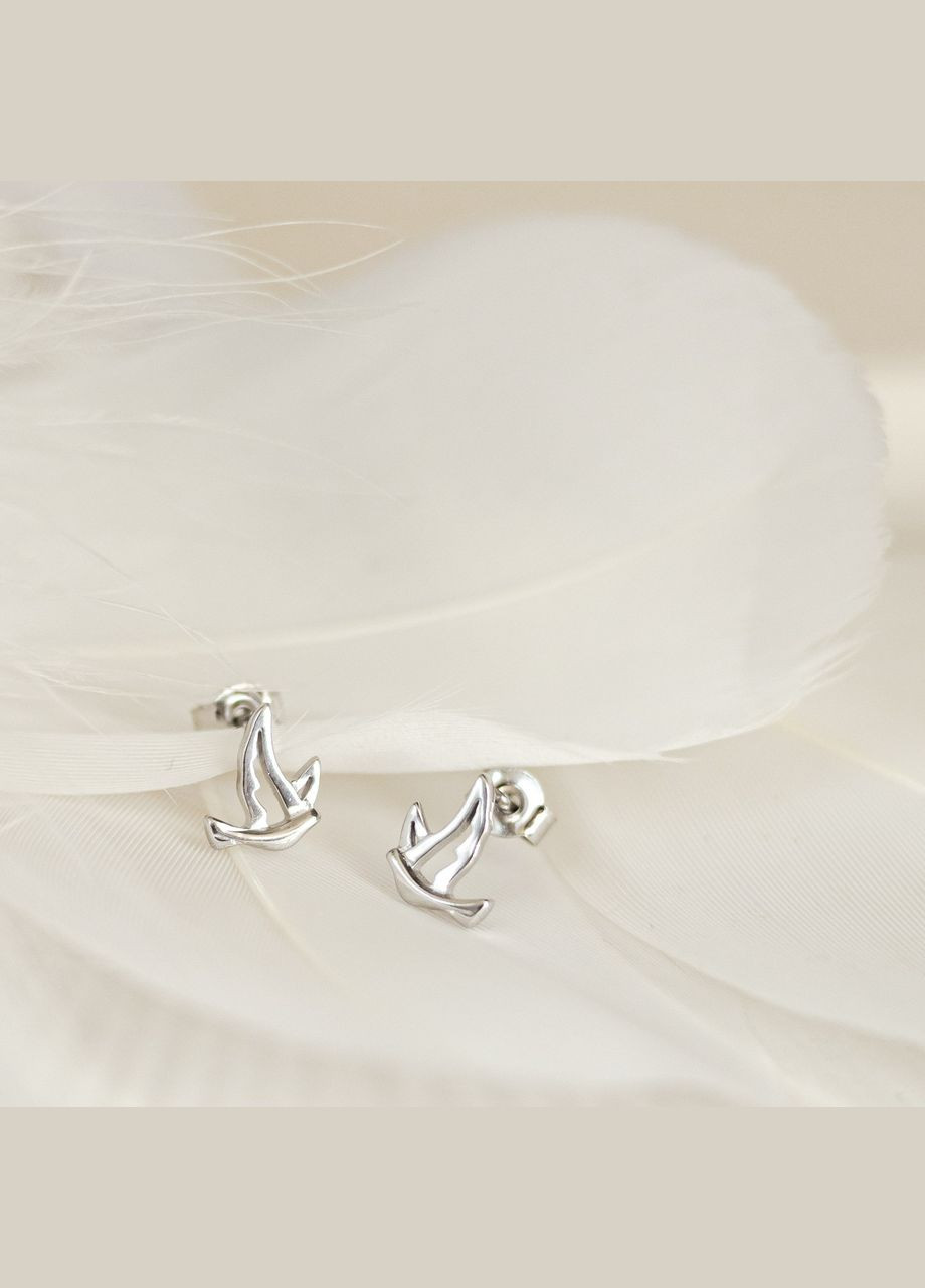 Срібні сережки пусети пташки Ластівки без камінців No Brand (333705585)