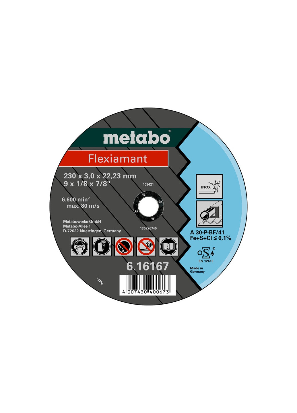 Відрізний диск Flexiamant 230x3,0x22,23 мм, Inox, по нержавіючій сталі, TF 41 616167000 (8403) Metabo (267819247)