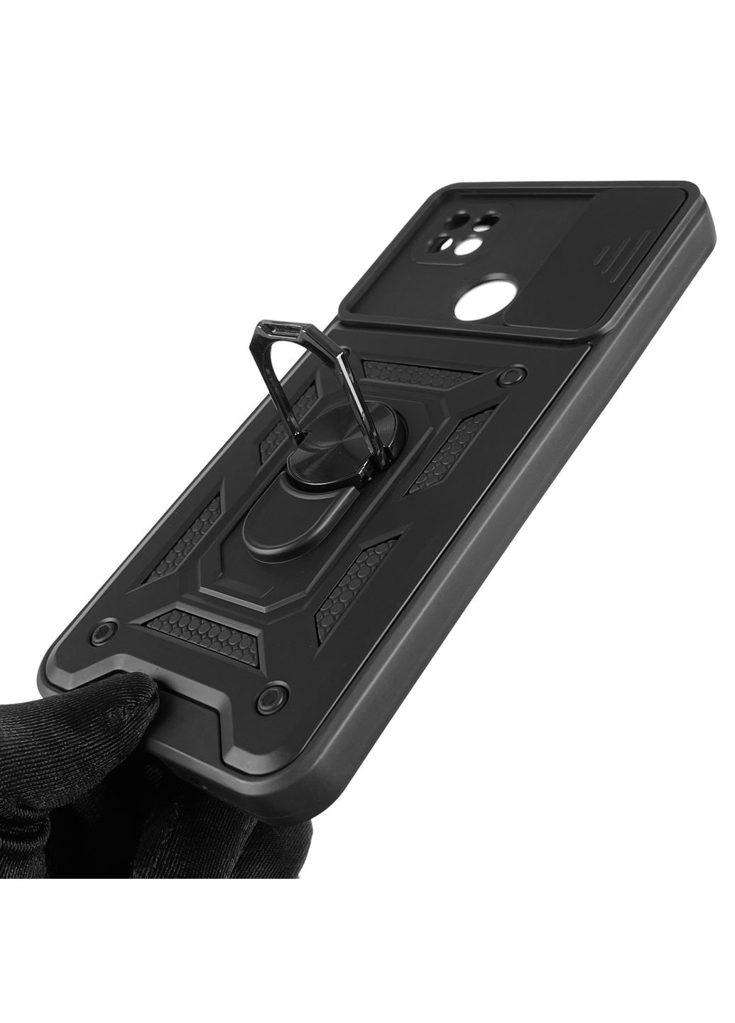 Чохол для Redmi 9C броньований з кільцем зі шторкою на сяомі редмі 9с чорний rg1 Xiaomi (366020376)