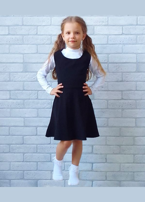 Комбинированный демисезонный детский нарядный школьный сарафан черный юбка клеш с поясом, костюмка No Brand