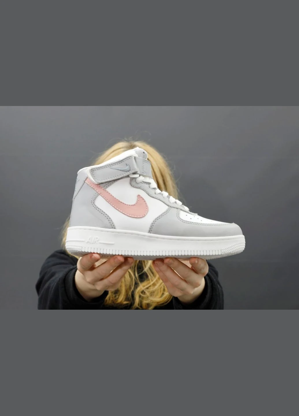 Кросівки зимові жіночі Nike Air Force 1 winter high gray white pink fur | Найк Аір Форс 1 високі сірі білі рожеві з хутром No Brand сірі зими (309006108)