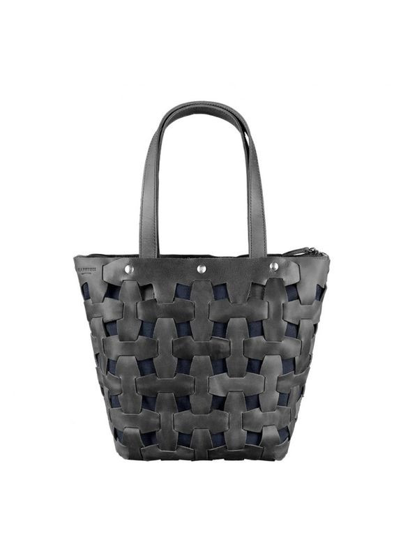 Кожаная плетеная сумка женская через плечо шоппер Пазл L Crazy horse Черный BlankNote (302007884)